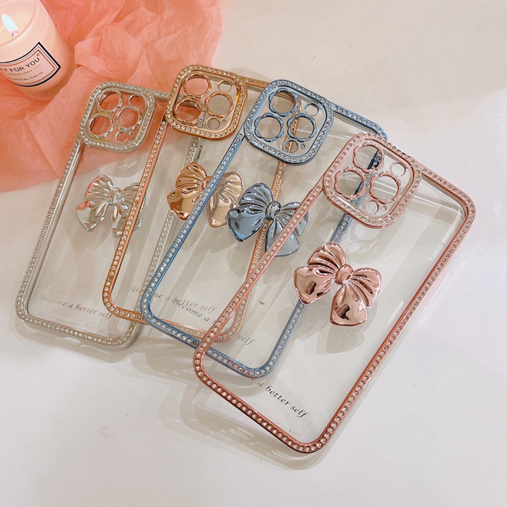 Ốp Điện Thoại Mềm Trong Suốt Đính Đá Lấp Lánh Viền Mạ Vàng Cho iPhone 13 11 12 Pro Max