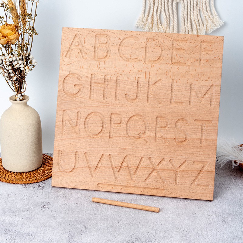 Giá xuất xưởng bán buôn bảng thư pháp rãnh lõm-lồi bằng gỗ giáo dục sớm Montessori số và chữ cái đồ họa hình học bằng gỗ sồi bảng viết mù