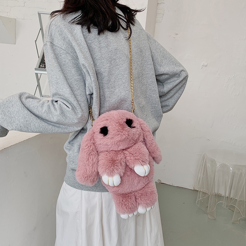 Túi Đeo Chéo Hình Thỏ Nhồi Bông Dễ Thương Sáng Tạo Cho Nữ