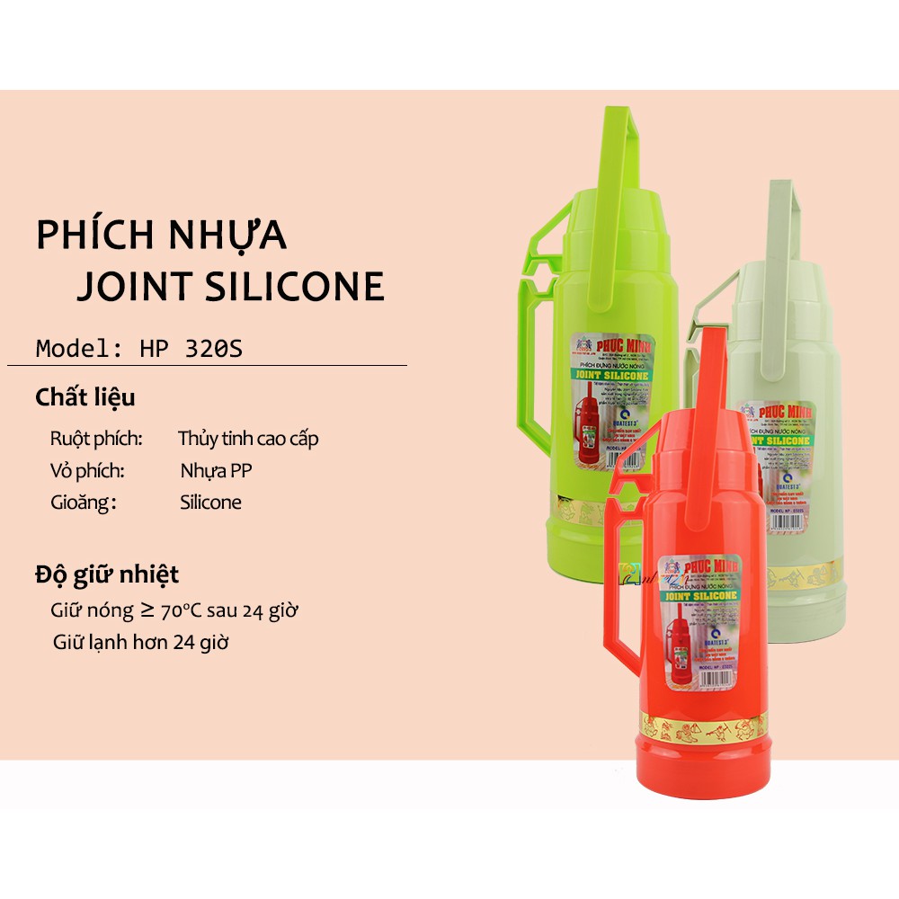 Bình thủy 2 Lít - Phích nhựa JOINT SILICONE 2 Lít - HP 0320S - Phúc Minh THP