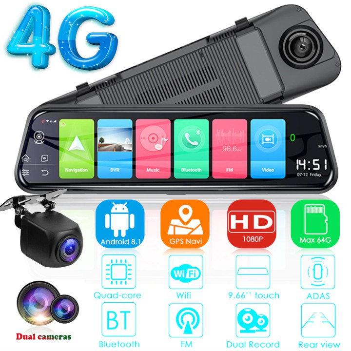 Camera hành trình gương ô tô Phisung Z55, 4G, Wifi, 10 inch | BigBuy360 - bigbuy360.vn
