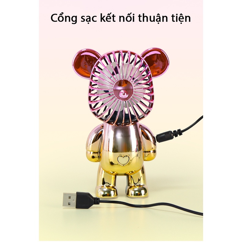 [Hot 2022] Quạt Cầm Tay BearBrick Mạ Điện Cao Cấp - Hoạt Động Êm Ái - Thiết Kế Thời Thượng Dễ Thương