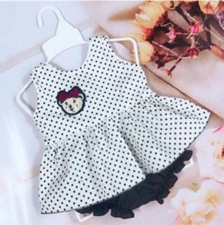 Set chấm bi đính gấu + quần đen