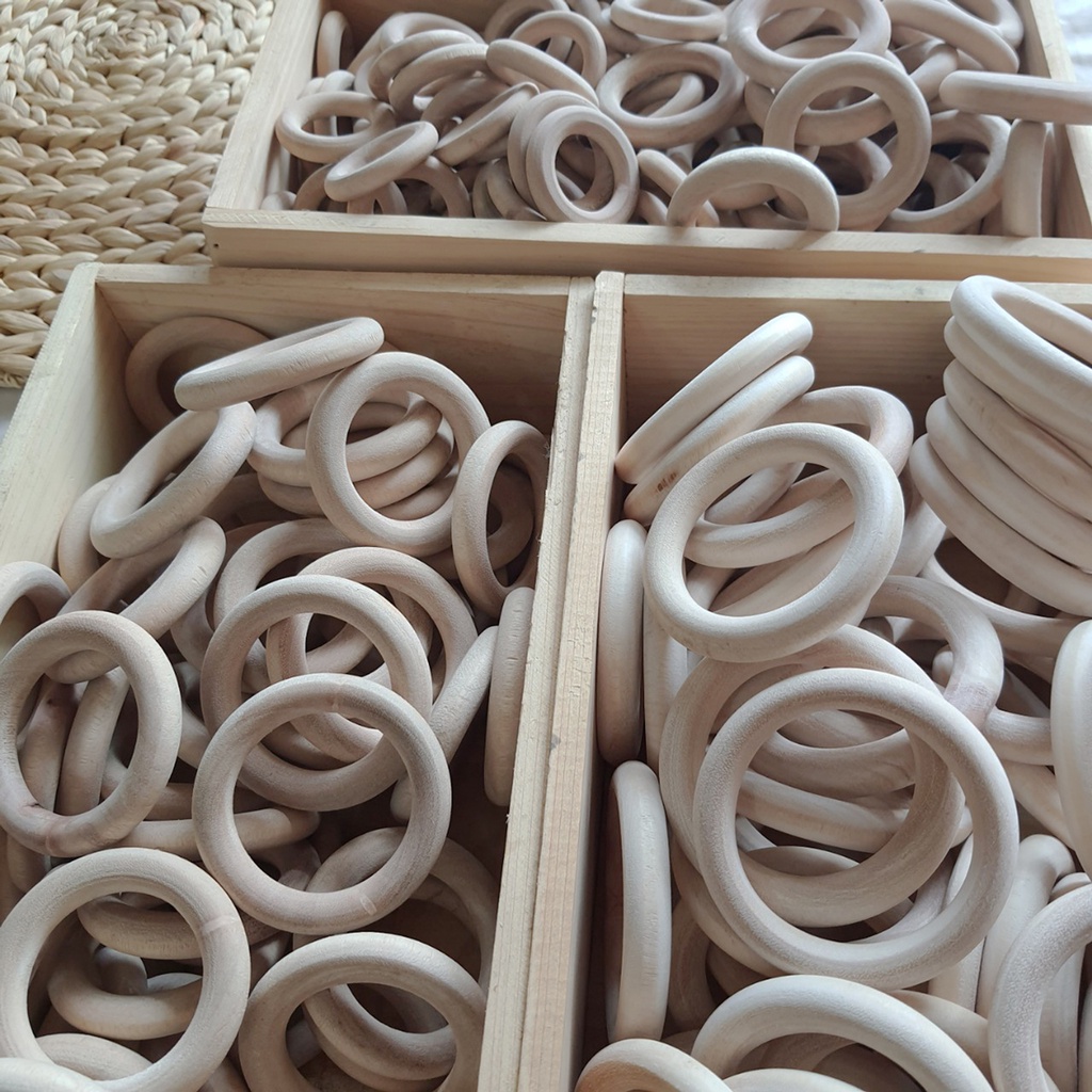 Vòng gỗ mộc tự nhiên, nguyên liệu làm lục lạc - vòng cầm tay đồ chơi cho bé - trang trí, handmade macrame - DIY