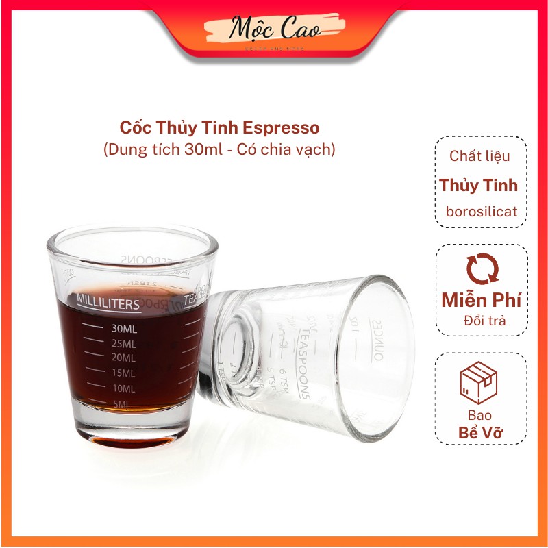 Cốc chia vạch cao cấp, cốc thủy tinh Espresso mini dùng pha cà phê, uống trà - Cốc cà phê nhà hàng