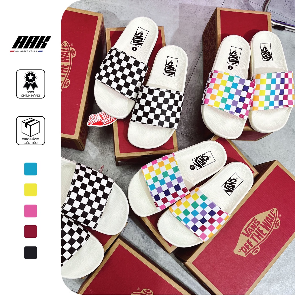 [Hàng Chính Hãng] [Giá Huỷ Diệt] DÉP BÁNH MÌ HOẠ TIẾT BÀN CỜ CARO - VANS CHECKER SLIDES