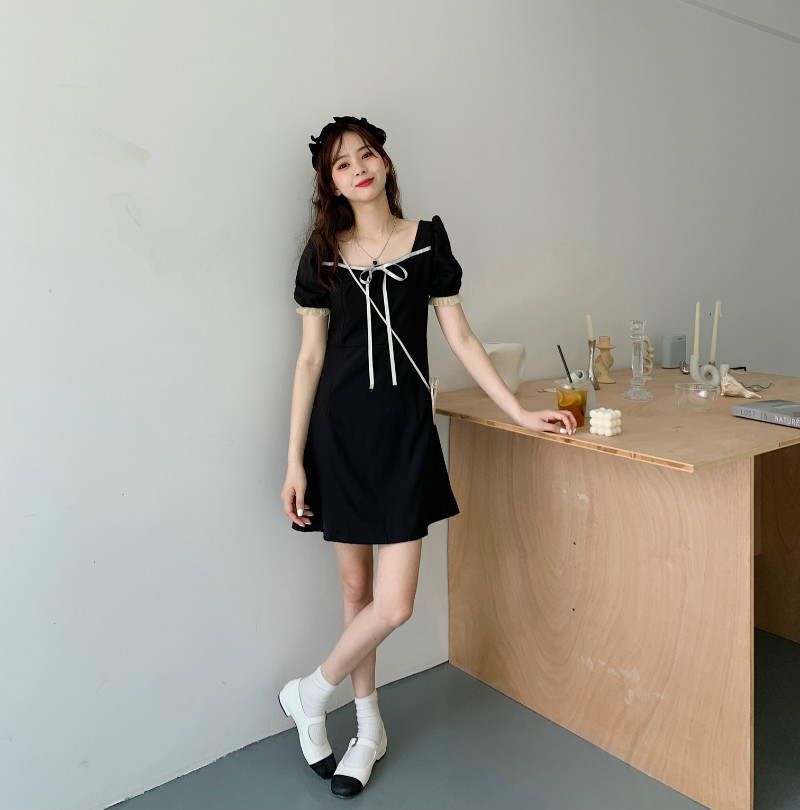 Đầm SUXI ngắn tay lưng cao phong cách Pháp thời trang mùa hè dành cho nữ