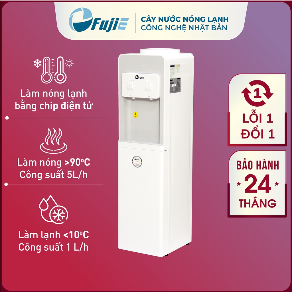 Cây nước nóng lạnh Nhập Khẩu Fujie WD1105E, bình lọc máy lọc nước nóng lạnh tự ngắt mini uống công nghệ Nhật Bản