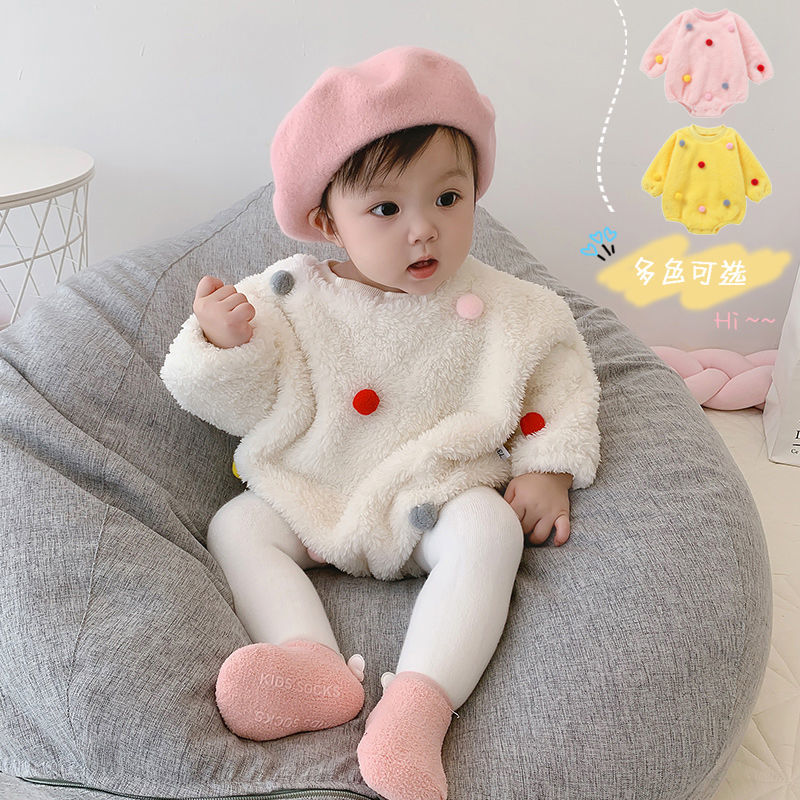 Áo liền quần trang trí chấm bi 3D giữ ấm đáng yêu dành cho bé