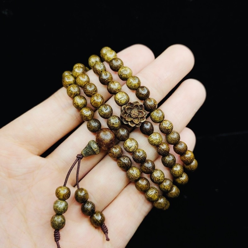 FULL BOX Vòng Tay Trầm Hương Mix Sen 108 Hạt Chuỗi Trầm Hương Cao Cấp Dây Chuyền Phật Tử