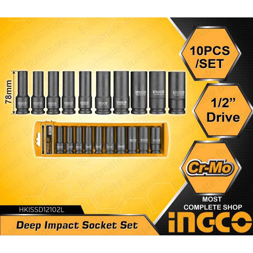 Bộ 10 đầu tuýp Deep Impact DR 1/2 inch Ingco HKISSD12102L