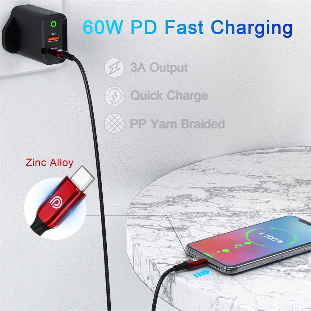 Phone Planet Cáp Sạc Nhanh USB C to type C QC 3.0 3A 60W Cho Macbook Samsung S9 Plus Huawei P40 Pro Xiaomi