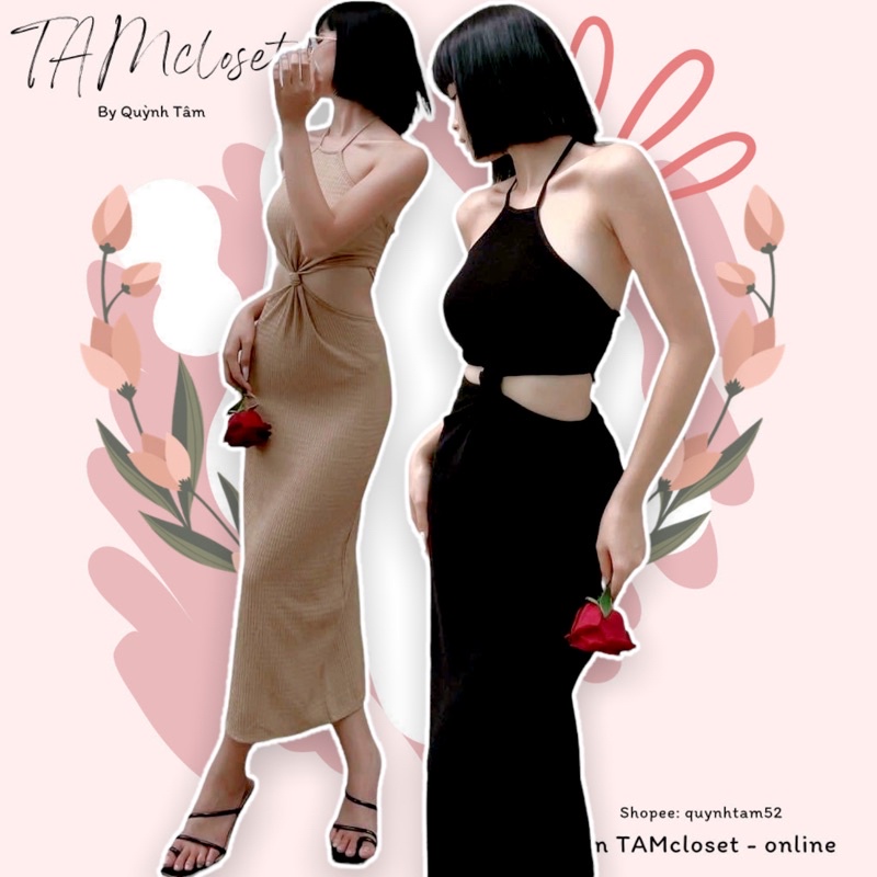 Đầm body yếm cutout Size M eo dưới 65cm Form nhỏ