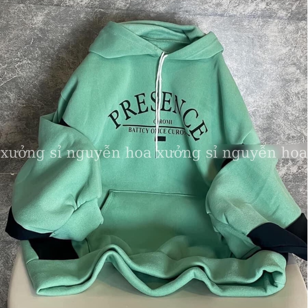 Áo hoodie nỉ, áo nỉ có mũ phối màu in chữ Presence unisex nam nữ mặc được Xưởng Sỉ Nguyễn Hoa