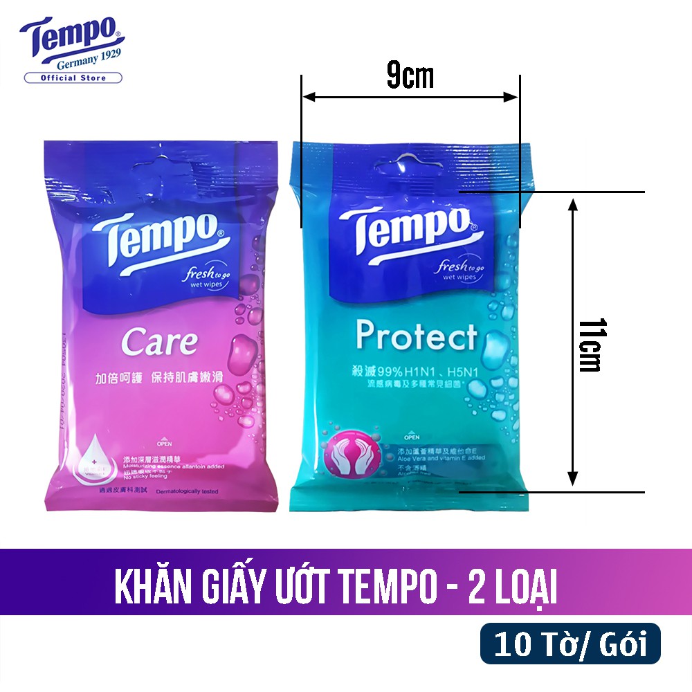 Khăn Giấy Ướt Diệt Khuẩn Protect TEMPO - Túi 10 Tờ