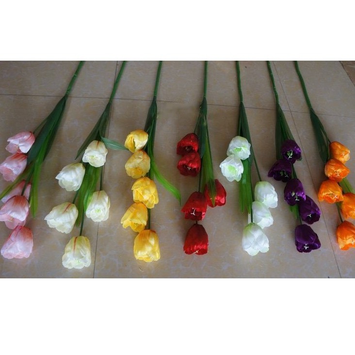 Cành Hoa Tulip Giả, Chất lụa cao cấp cành 5b, Hoa tulip giả cắm lọ trang trí phòng khách, văn phòng, nhà hàng, sự kiện