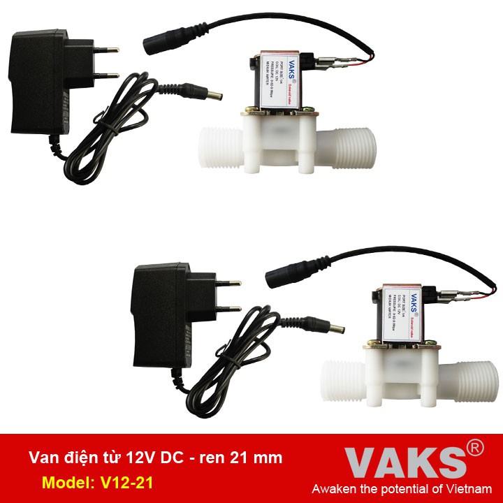 02 Bộ van điện từ phi 21 -N/C (thường đóng) - dùng điện 12V DC (kèm 02 nguồn 12V, 1A)