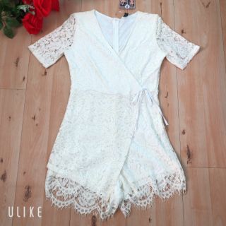 Jumpsuit short ren tay con cổ V đắp chéo cột nơ eo Cao Cấp