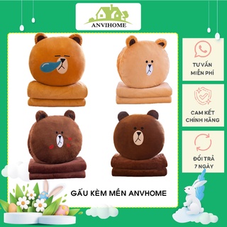 Bộ chăn gối văn phòng gấu bông kèm mền hình gấu nâu Brown thỏ trắng đáng yêu 3in1 (Gấu mền ủ tay) - ANVISHOP