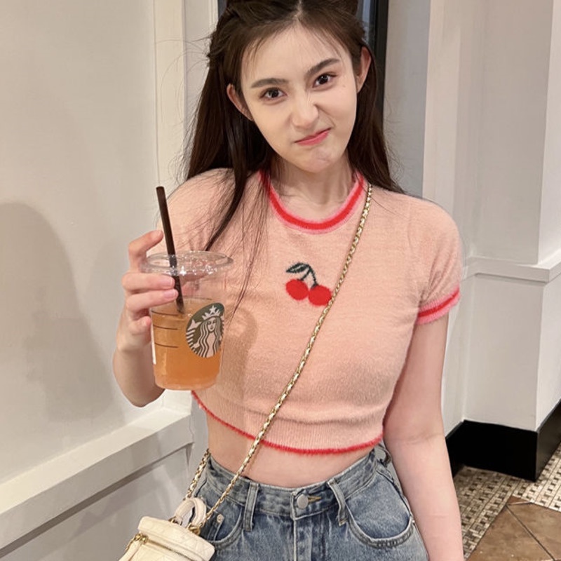 Áo Len Dệt Kim Mềm Ngắn Tay Thời Trang Cho Nữ