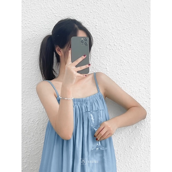 Váy dây dáng suông Harriet xanh da trời Baby Blue basic lụa mềm