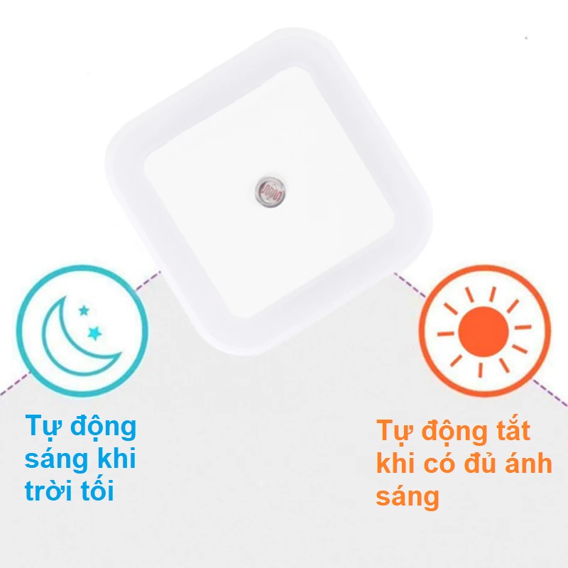 (HCM) Đèn Ngủ Cảm Biến Ánh Sáng Tự Động Tắt Mở Hình Vuông Nhiều Màu Kích Thước 6.5 x 6.5cm Cắm Điện - Đèn Treo Tường