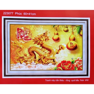 Tranh thêu chữ thập con rồng chữ Phúc (chưa thêu) 223077
