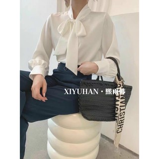 Áo sơ mi thắt nơ dài tay lụa cao cấp