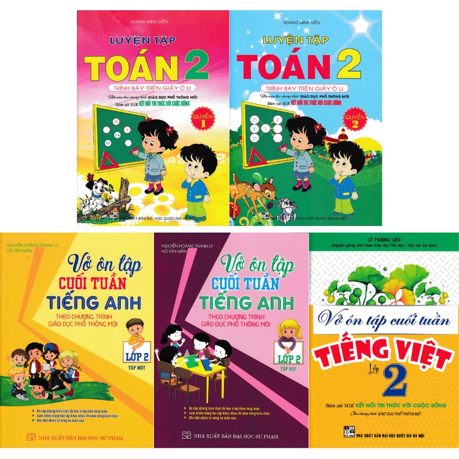 Sách - Combo Luyện Tập Toán - Vở Ôn Tập Cuối Tuần Tiếng Việt - Tiếng Anh Lớp 2