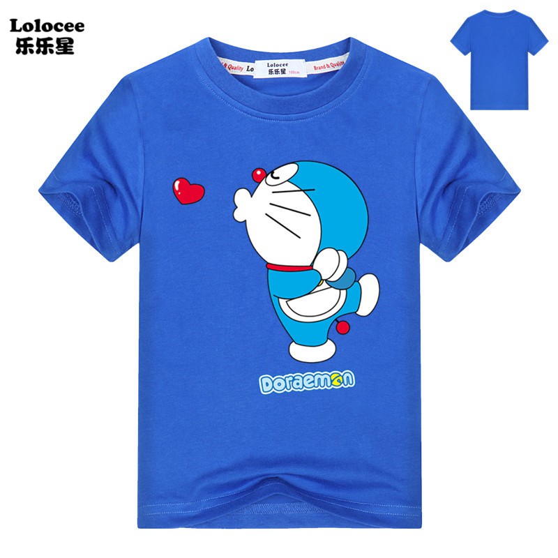 Áo thun cotton ngắn tay hình Doraemon thời trang mùa hè cho trẻ em