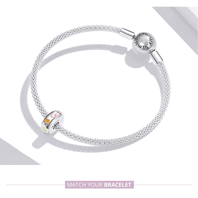 Mặt xỏ vòng tay Bamoer SCC1850 bằng bạc sterling 925 họa tiết bàn chân nhiều màu thời trang DIY