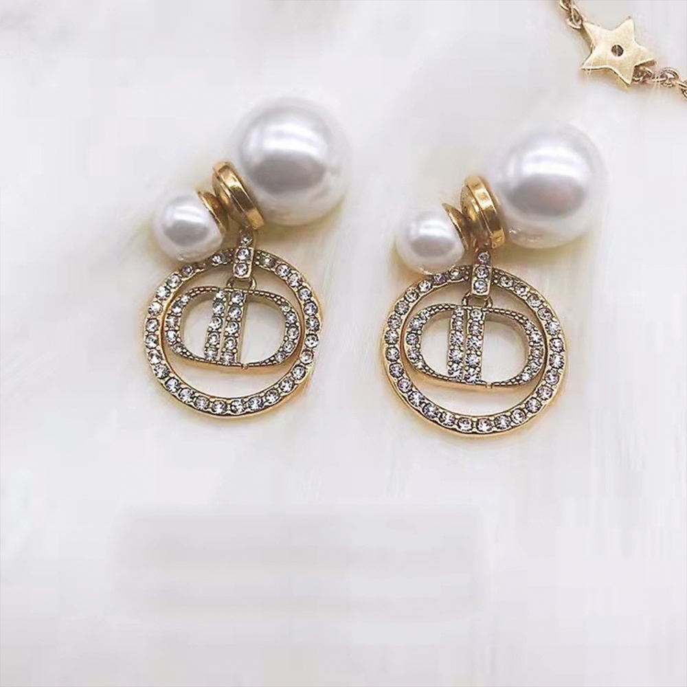 Bông tai nữ thương hiệu CD ngọc trai nhân tạo thả đính đá lấp lánh TB462