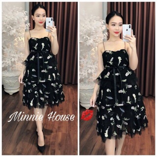 Đầm xòe tầng 2 dây lưới hoa