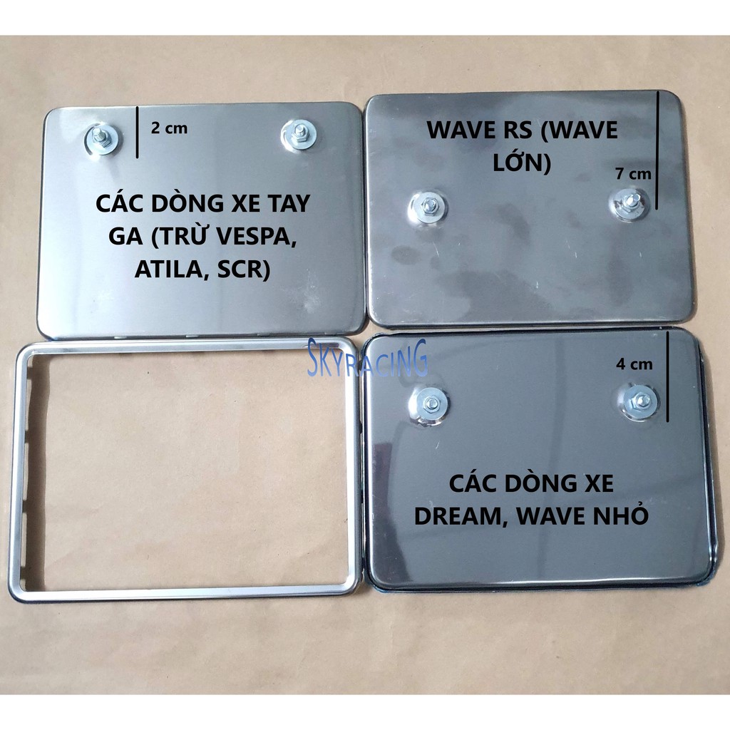 Khung Biển Số Inox Gò Gắn Cho Xe DR, W, RS, Vario, Vision, Lead... tặng kèm MICA