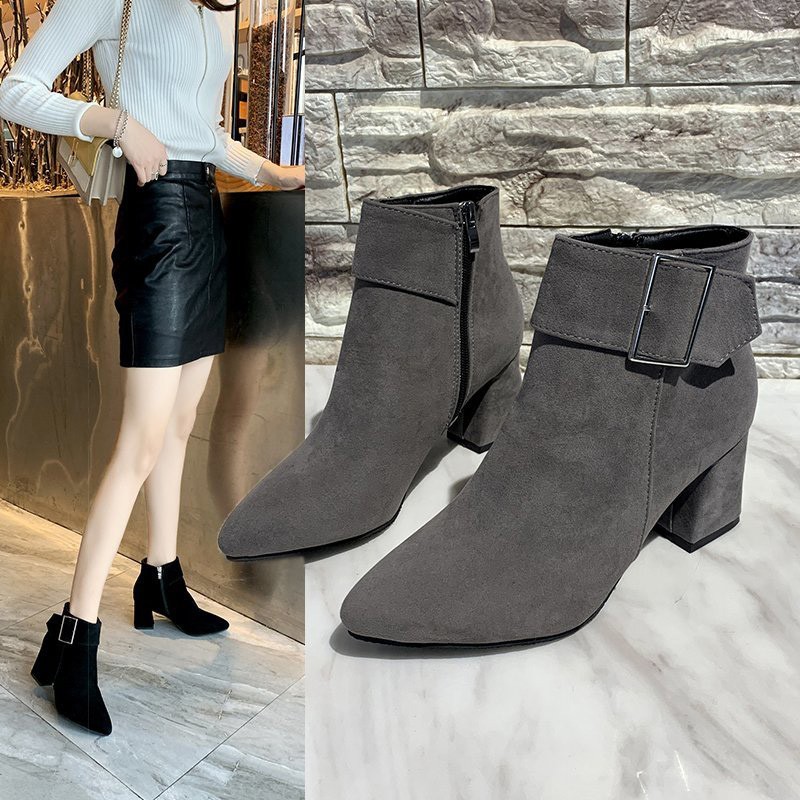 Boots combat/Boots cổ ngắn nữ, cao gót, gót thô, phong cách Hàn Quốc, dễ kết hợp, mẫu mới nhất
