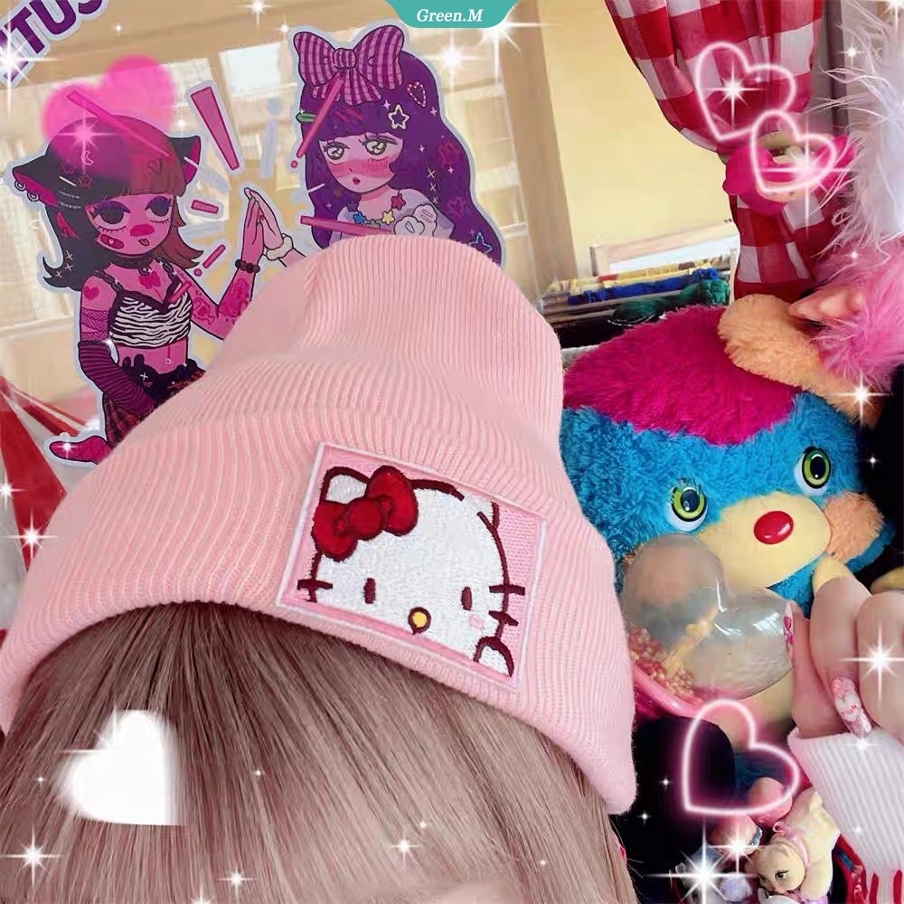Mũ Dệt Kim Hình My Melody Kuromi Cinnamoroll Hello Kitty Đáng Yêu Ấm Áp Mùa Đông Đơn Giản Làm Quà Tặng Cho Bé Gái Hoang Dã