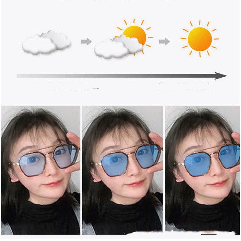 kính cận có độ 0.5~6.0 +kính đổi màu，Mắt Kính Gọng Lớn Thay Đổi Màu Sắc Phong Cách Hàn Quốc，Gọng kính kim loại  chống ánh sáng xanh thời trang cao cấp nam nữ