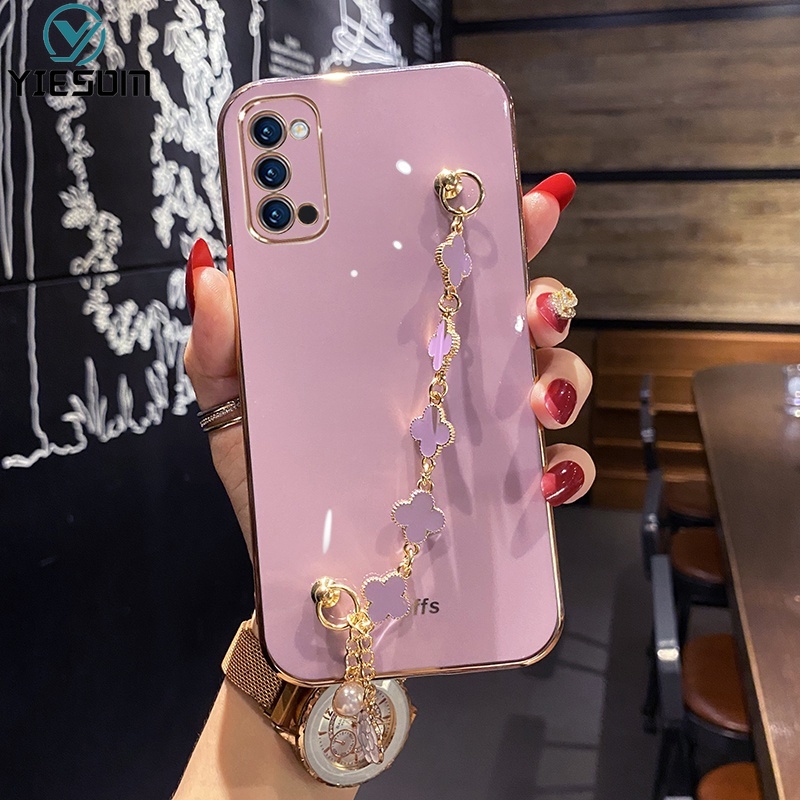Ốp Điện Thoại Silicon Mềm Họa Tiết Lá May Mắn Gắn Dây Đeo Cổ Tay Cho Samsung Galaxy A51 A71 A31 4G A21S A11 M11 A01 A02S A03S
