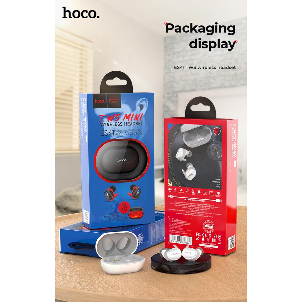 Tai nghe Bluetooth TWS Hoco ES41 Clear sound BT V5.0 Pin dùng tới 5H - Hãng phân phối chính thức