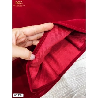 [CAO CẤP] Váy nhung phối lưới ren chấm bi - 2134