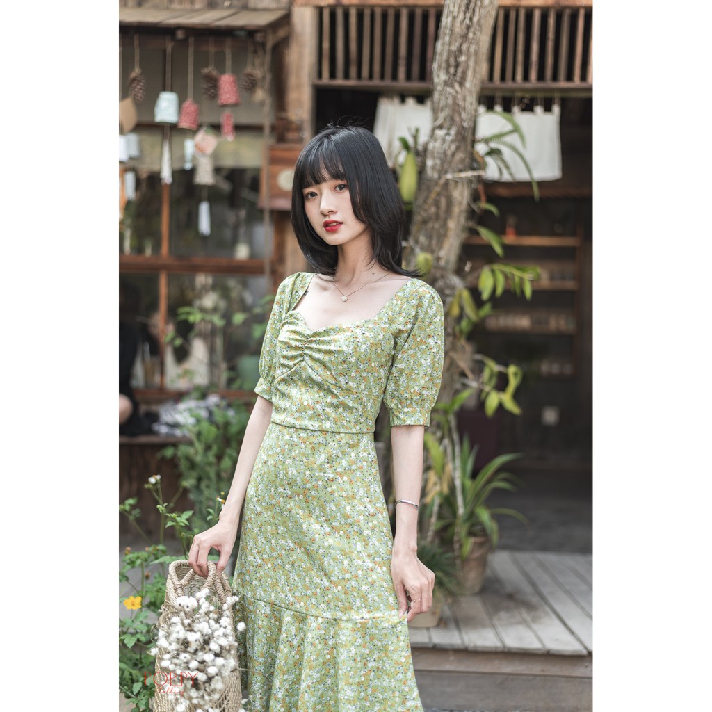 [TẶNG SCRUNCHY][ẢNH THẬT] Đầm hoa nhí nhún ngực tay bồng phối bèo | BigBuy360 - bigbuy360.vn