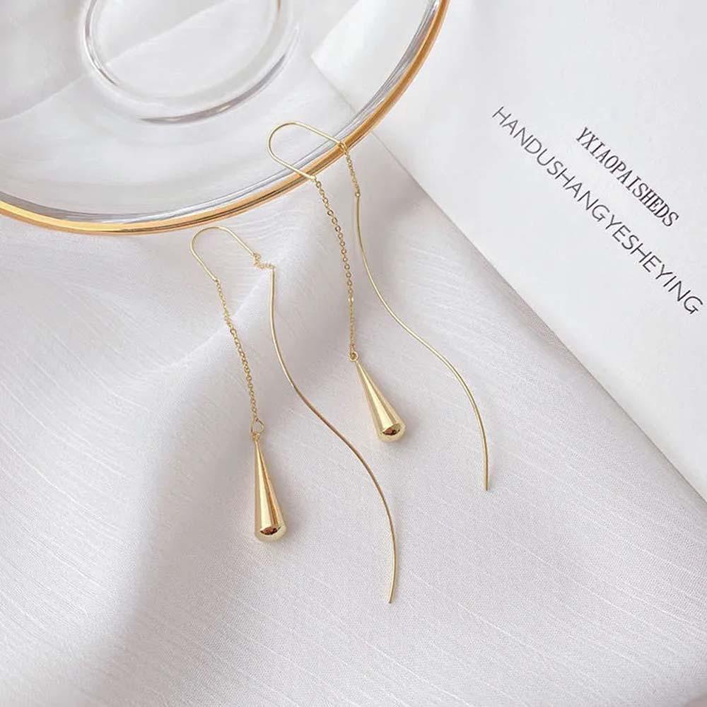 VANES1 Bông Tai Kim Loại Dáng Dài Phong Cách Hàn Quốc Thanh Lịch Cho Nữ