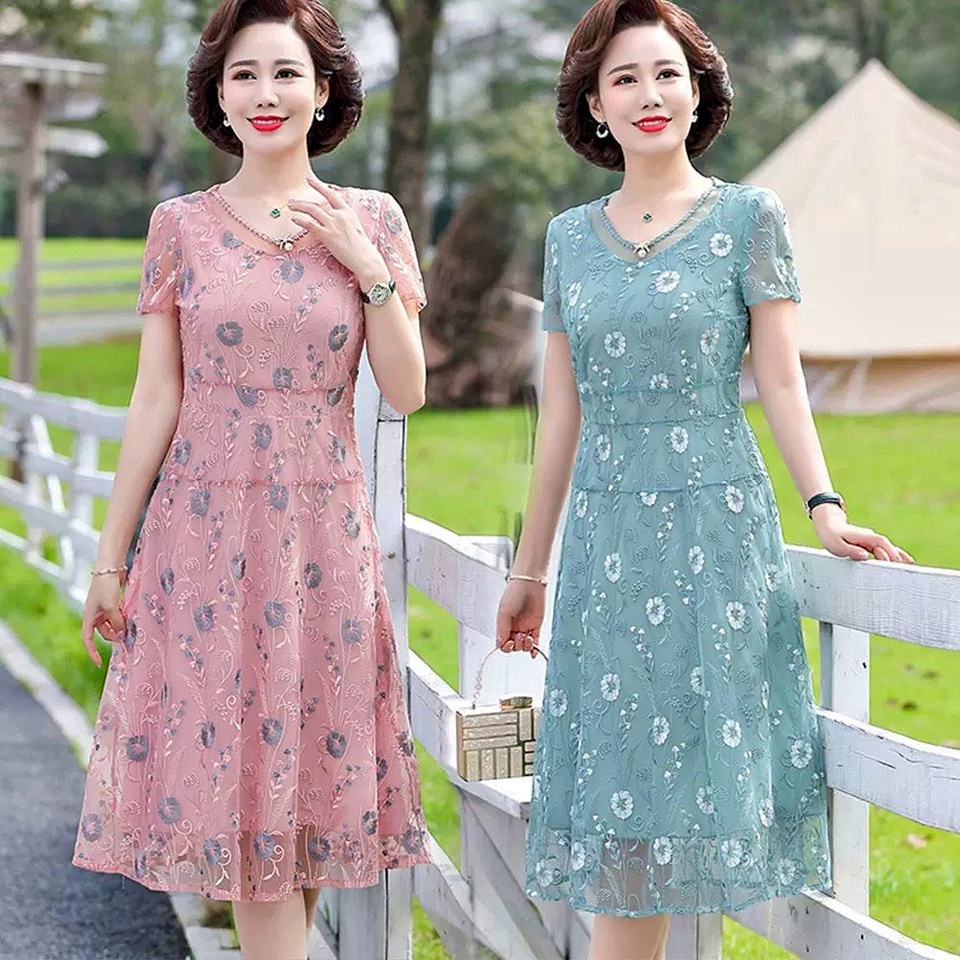 ĐẦM TRUNG NIÊN CAO CẤP, 2 lớp cực đẹp hoa cúc cho mẹ
