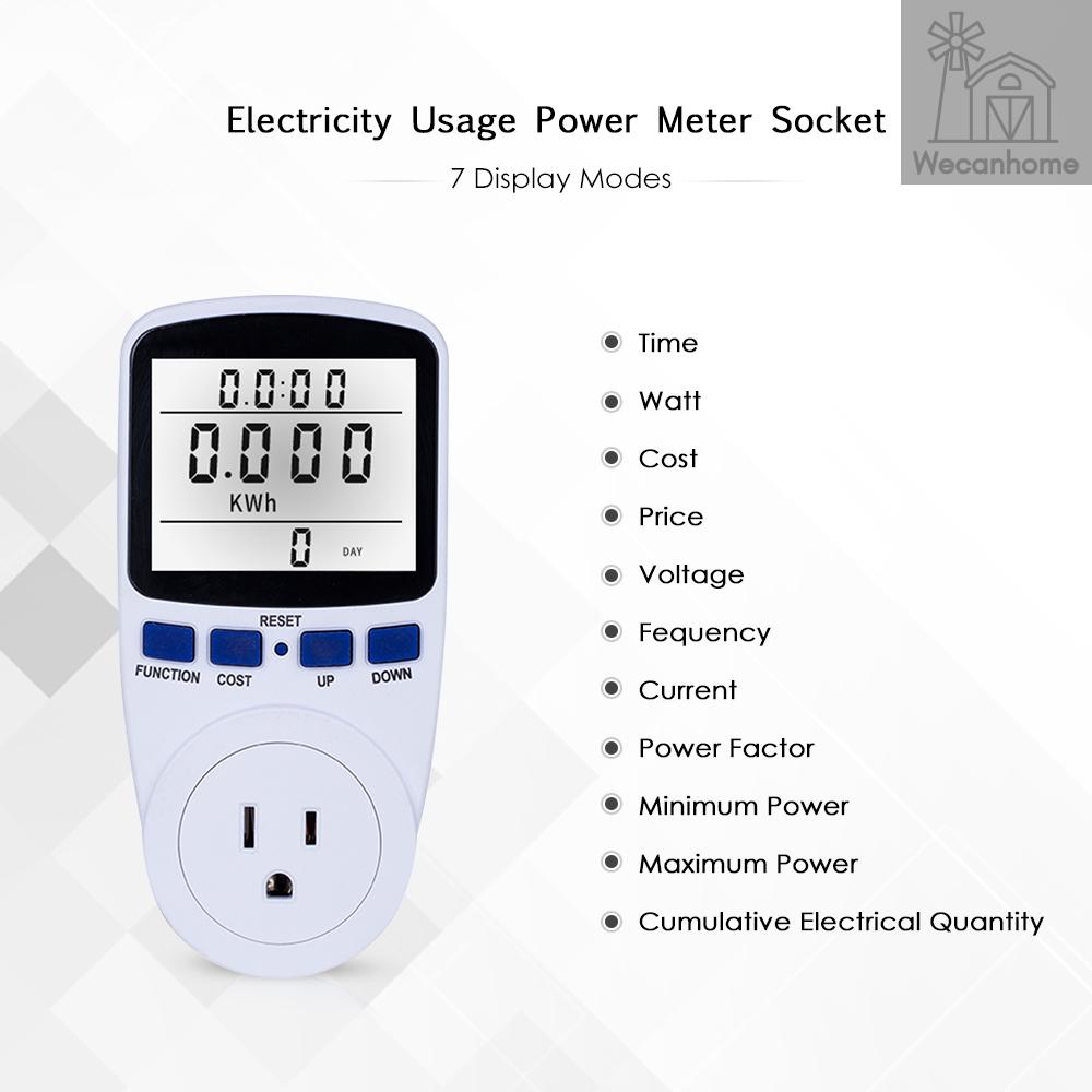 LCD Display Electricity Usage Power Meter Socket Energy Watt Volt Amps Wattage KWH Consumption Analyzer Monitor Outlet--with Backlight AC110V~130V US Plug