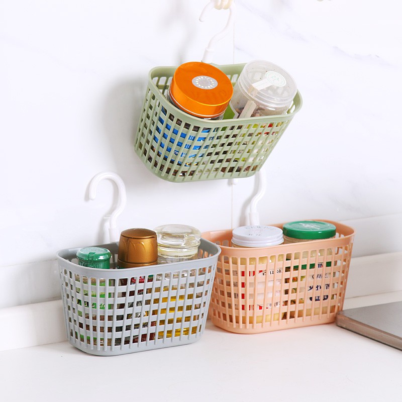 Rổ nhựa nhỏ treo đồ cho nhà tắm phòng bếp có đầu móc tiện lợi