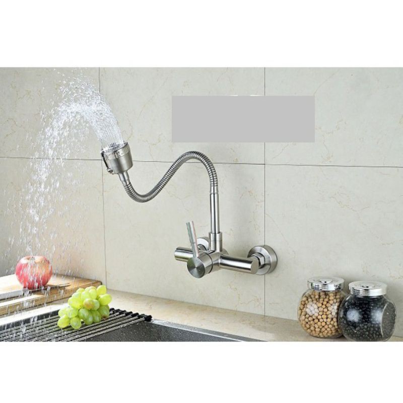 Vòi rửa bát , vòi nước rửa chén TERA inox 304 nóng lạnh ( VRB tường 304 )