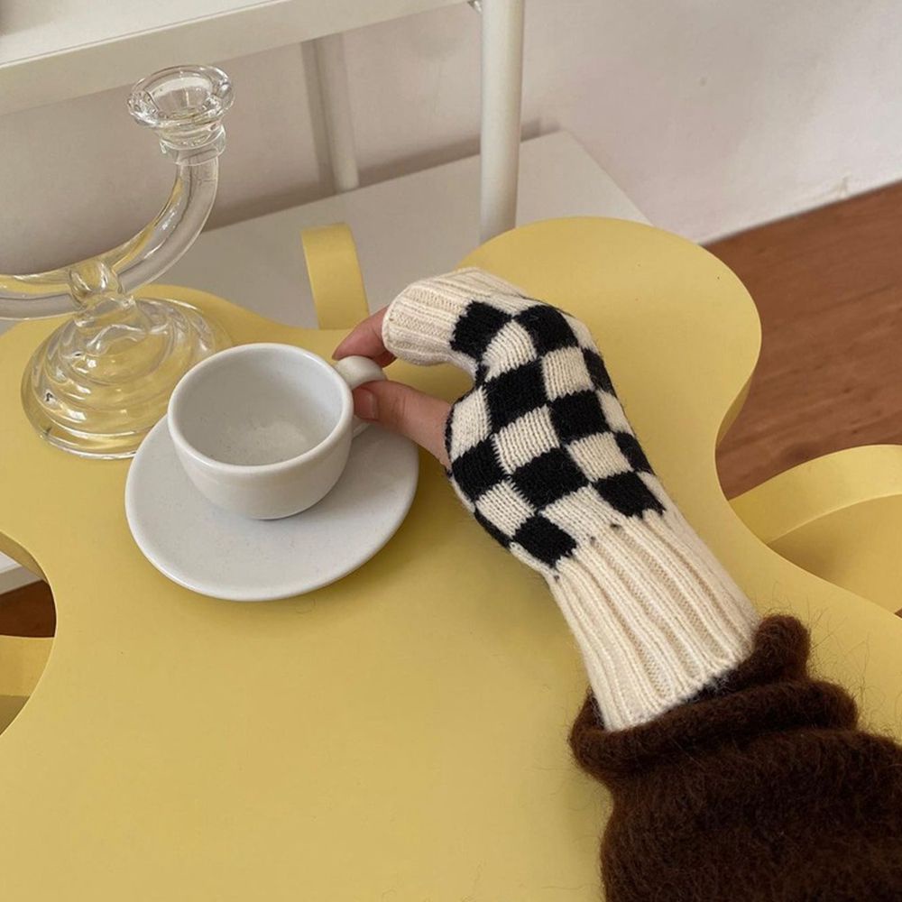 Găng tay hở ngón dệt kim mềm dày co giãn thoáng khí nhiều màu phong cách thu đông cho nam và nữ