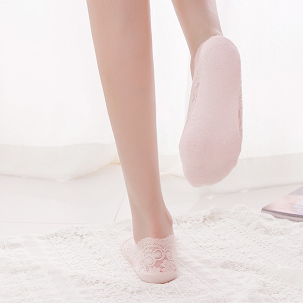 Tất Ren Cổ Thấp Màu Trơn Chống Trượt Thời Trang Cho Nữ