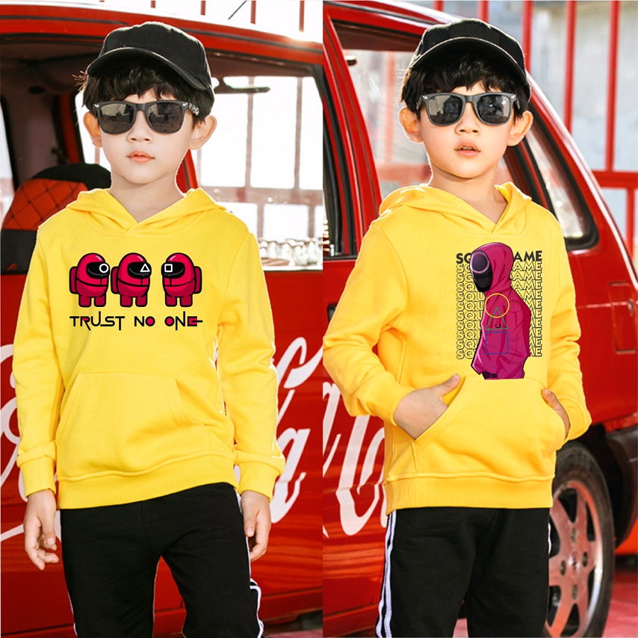 Áo hoodie trò chơi con mực áo khoác ấm squid game màu vàng cho bé trai bé gái