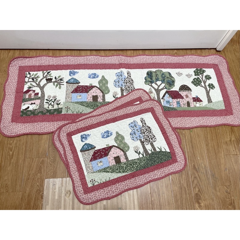 Thảm vải cotton lót bếp chùi chân phong cách quilt